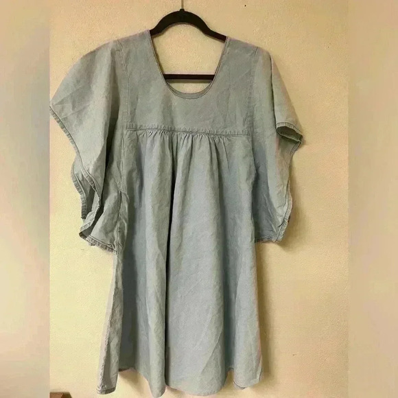 Lucky Brand chambray babydoll dress Flutter sleeve flounce dress S - Picture 4 of 8